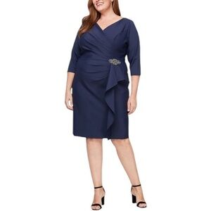 Alex Evenings Slimming Short Sheath Dress 234134 Navy Womens 16 NWT